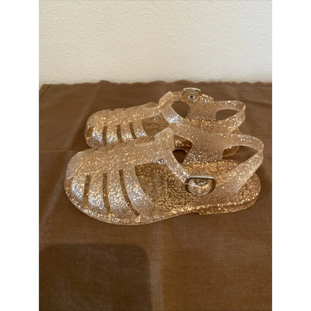 10 Toddler Jelly Sandals Gold Glitter Snap‎ Closure Worn Once 7